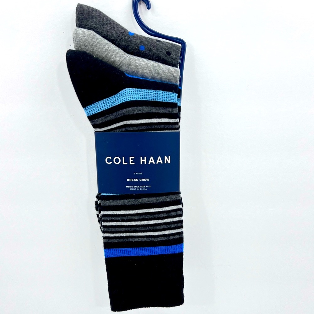 COLE HAAN MEN’S DRESS SOCKS, BLACK AND GREY, 3 PAIRS, COTTON MIX, SIZE 7-12